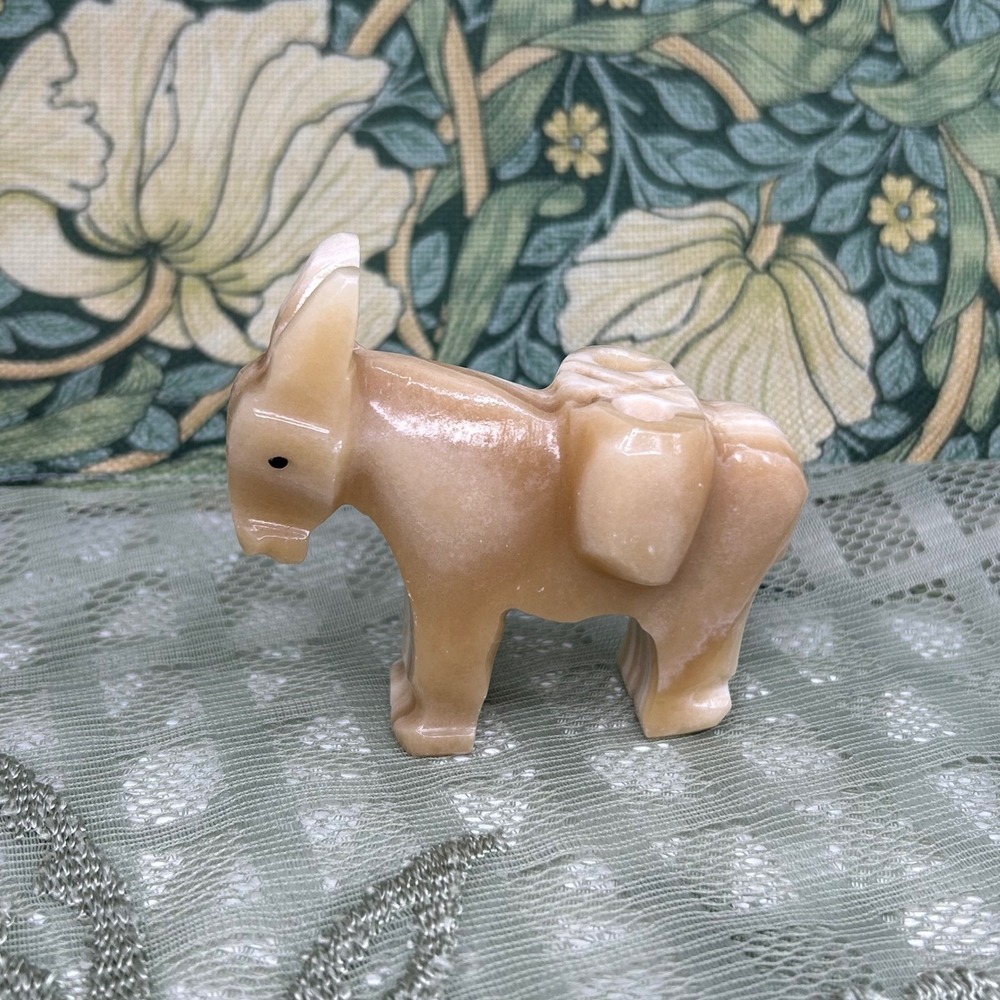 Vintage Carved Onyx Stone Donkey Candle Holder Figurine Mexico Banded Stone